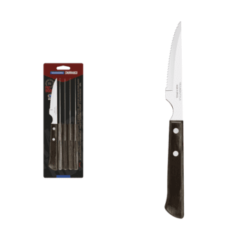 Tramontina Barbecue Knife Set with Stainless Steel Blades and Brown Polywood Treated Wood Handles, 6 Pieces