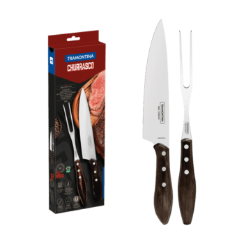 Tramontina Barbecue Carving Set with Stainless Steel Blade and 2-Piece Brown Polywood Treated Wood Handle