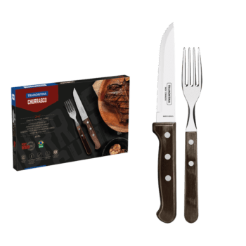 Tramontina Barbecue Jumbo Cutlery Set with Stainless Steel Blades and Brown Polywood Wooden Handles, 12 Pieces