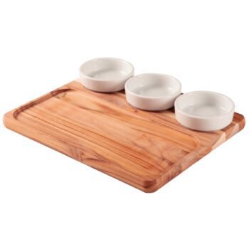Tramontina Churrasco Mixed Wood Snack Tray with 3 Porcelain Jars