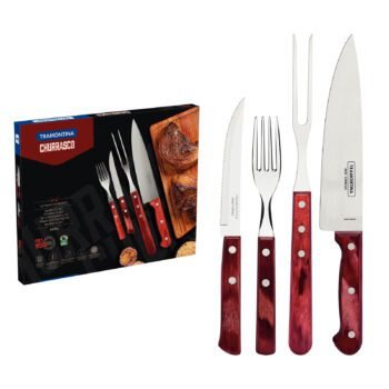 Tramontina 14-piece stainless steel barbecue set with red Polywood handle