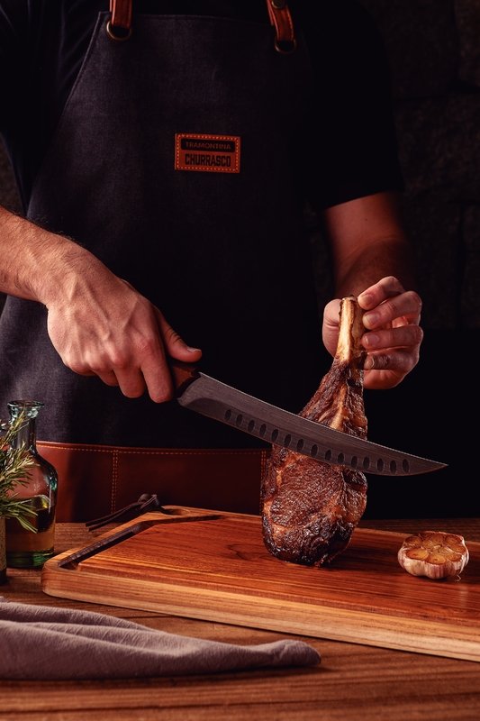 Tramontina Churrasco Black Steak Knife with Darkened Stainless Steel Blade and 10" Wooden Handle
