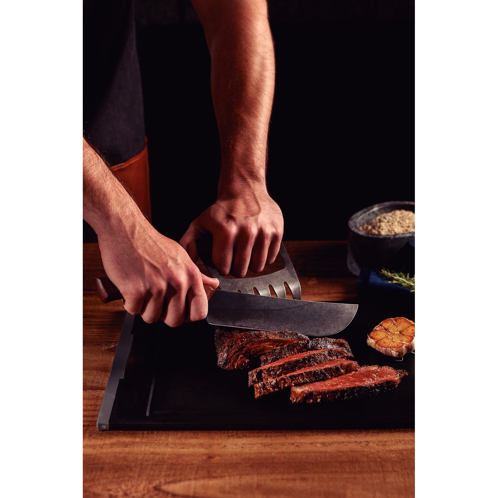 Tramontina Churrasco Black Steak Knife with Darkened Stainless Steel Blade and 10" Wooden Handle