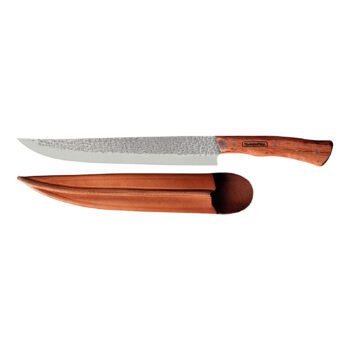 Tramontina N?made butcher knife with stainless steel blade, wooden handle and leather sheath, 10"