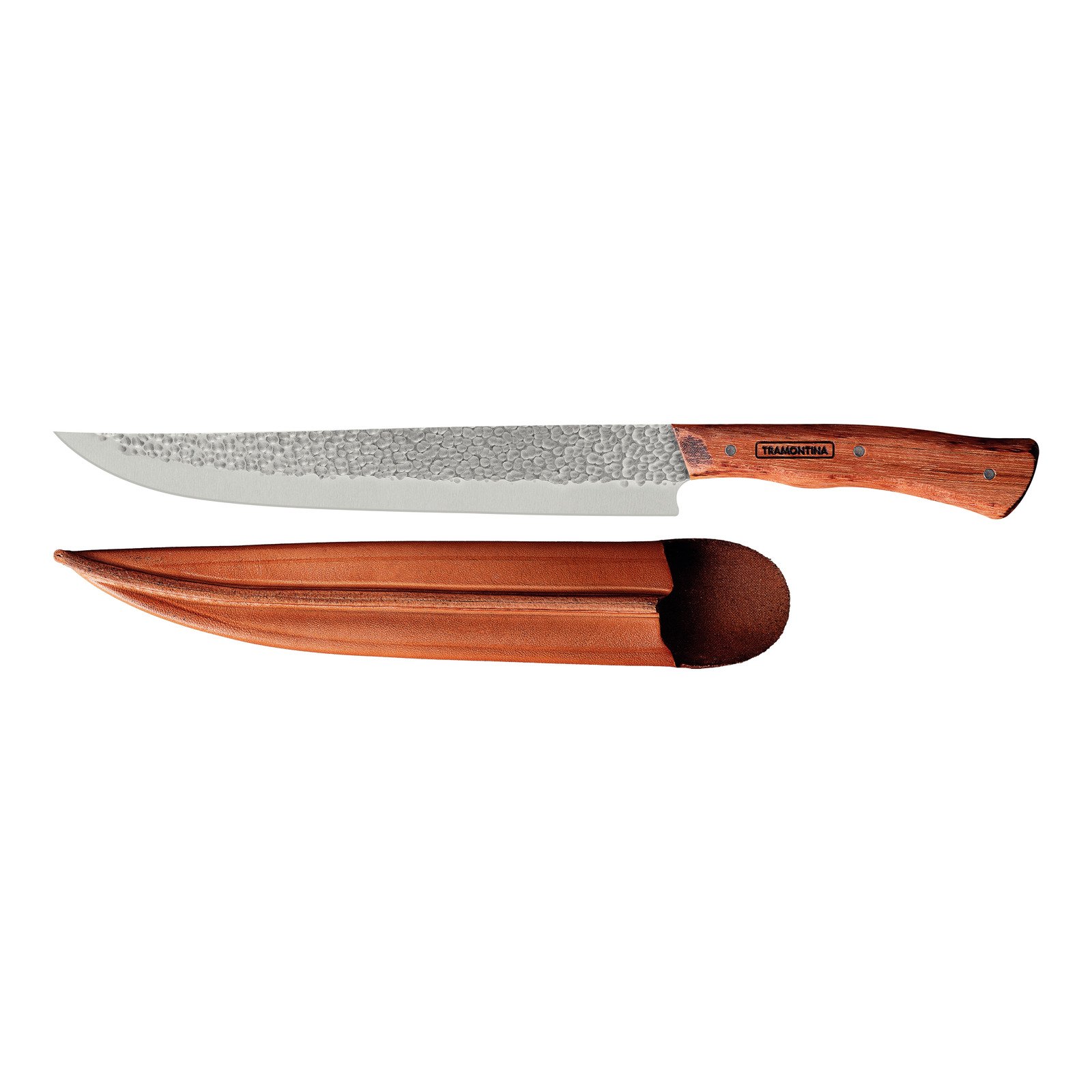 Tramontina N?made butcher knife with stainless steel blade, wooden handle and leather sheath, 10"