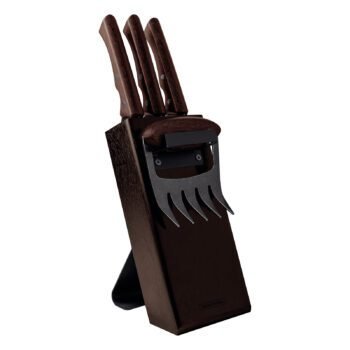 Tramontina Churrasco Black barbecue kit with darkened stainless steel blades and wooden handles, 5 pieces