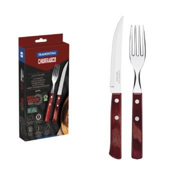 Tramontina barbecue flatware set with stainless steel blades and treated Polywood handles, red, 12 pieces