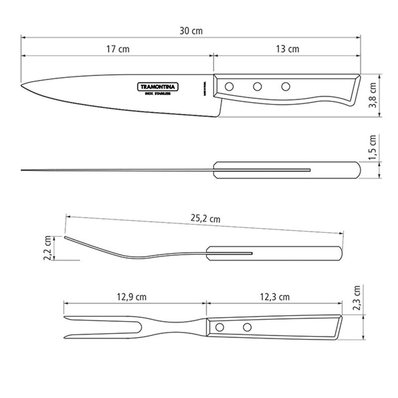 Tramontina 2-piece carving set with stainless steel blades and natural wood handles