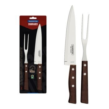 Tramontina 2-piece carving set with stainless steel blades and natural wood handles