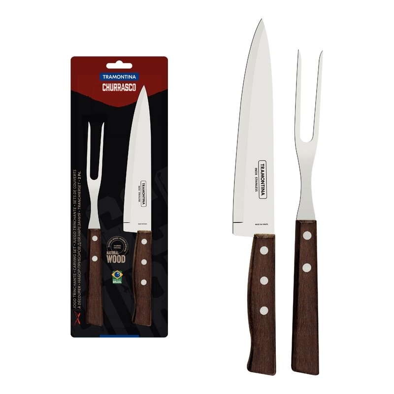 Tramontina 2-piece carving set with stainless steel blades and natural wood handles
