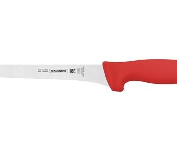 Tramontina Professional Boning Knife with Stainless Steel Blade and Red Polypropylene Handle, 7"