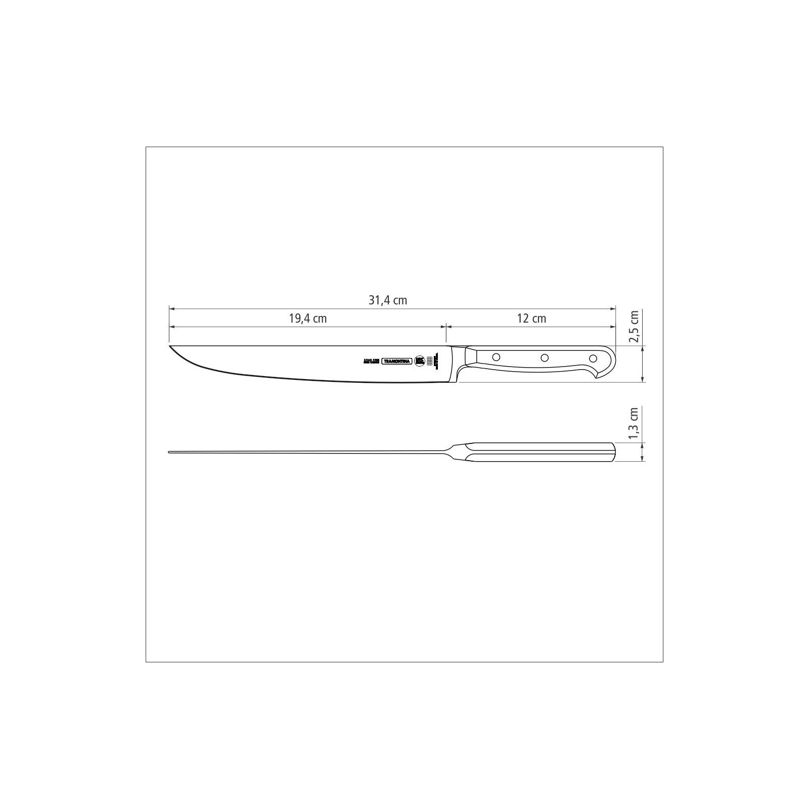 Tramontina Century Kitchen Knife with Stainless Steel Blade and Polycarbonate and Fiberglass Handle, 8"
