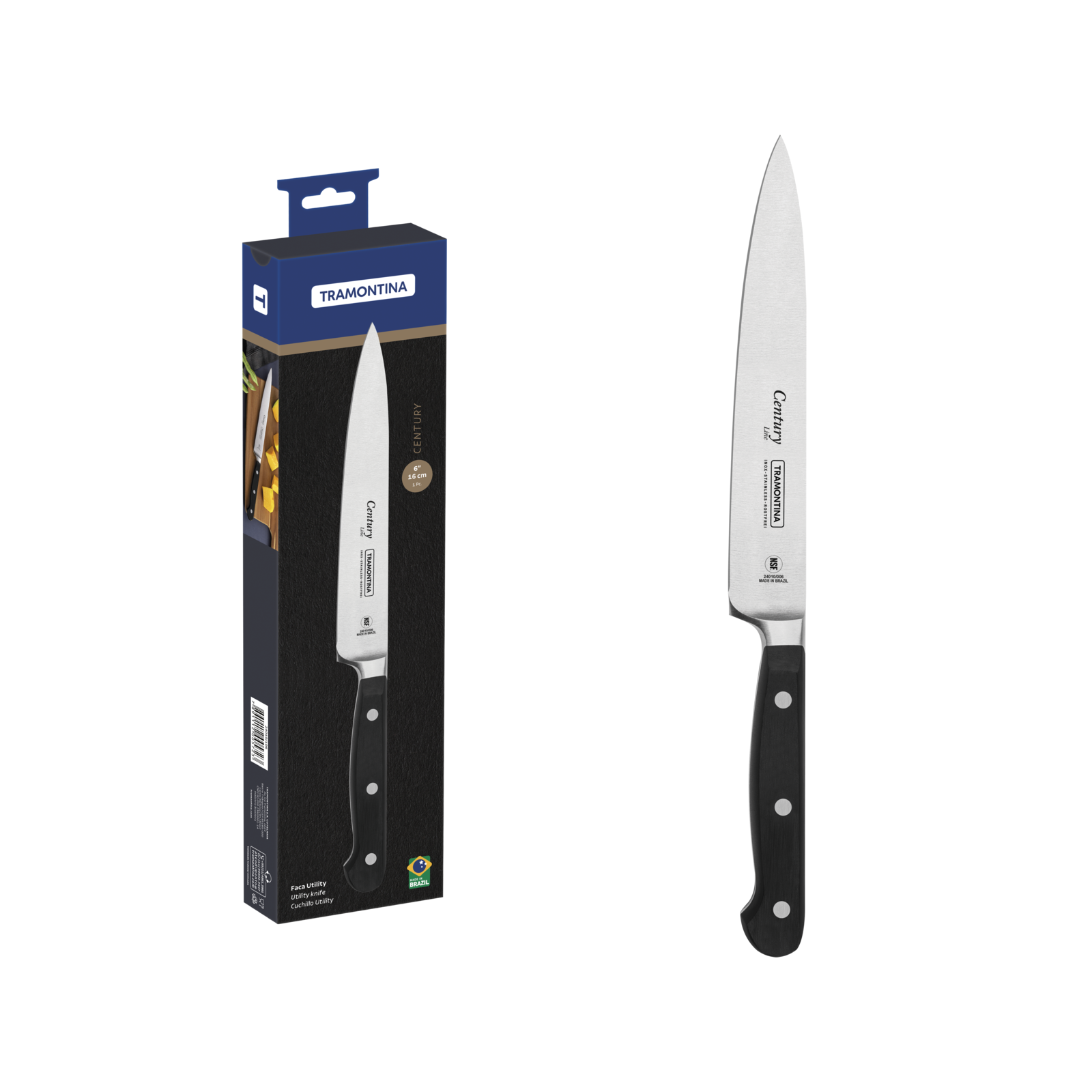 Tramontina Century Vegetable and Fruit Knife with Stainless Steel Blade and Polycarbonate and Fiberglass Handle, 4"