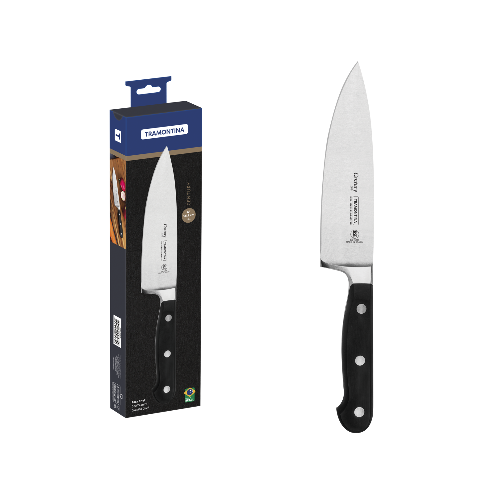 Tramontina Century Chef's Knife with Stainless Steel Blade and Polycarbonate and Fiberglass Handle, 6"