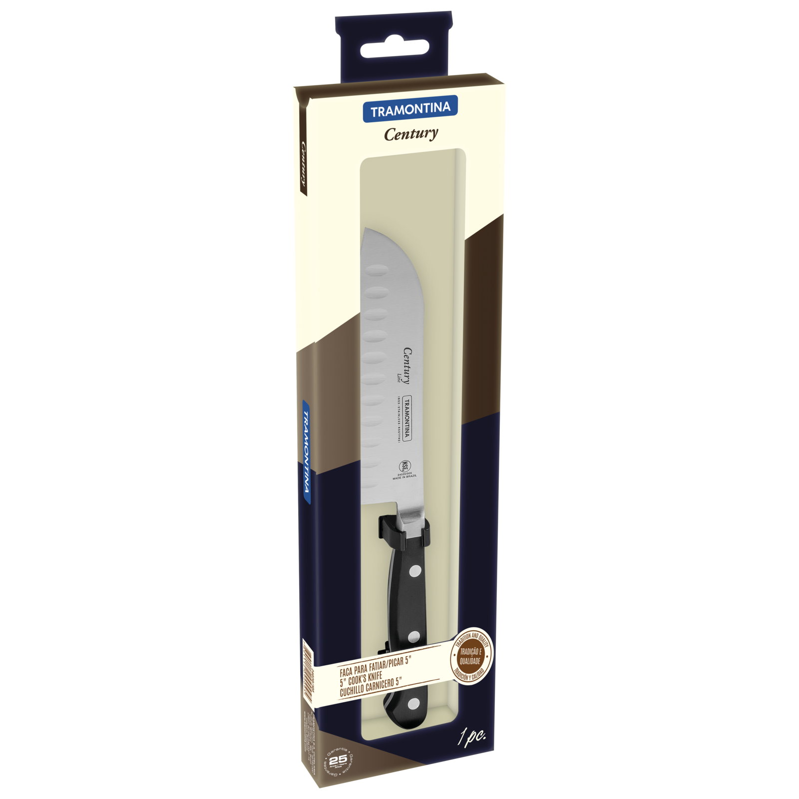 Tramontina Century Santoku Knife with Stainless Steel Blade and Black Polycarbonate and Fiberglass Handle, 5"