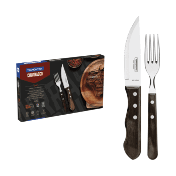 Tramontina Jumbo Stainless Steel BBQ Cutlery Set with Brown Polywood Handles, 12 Pieces
