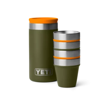 Shot Glasses With Carrying Case  Olive/King Crab Orange