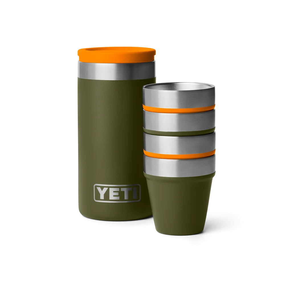 Shot Glasses With Carrying Case  Olive/King Crab Orange